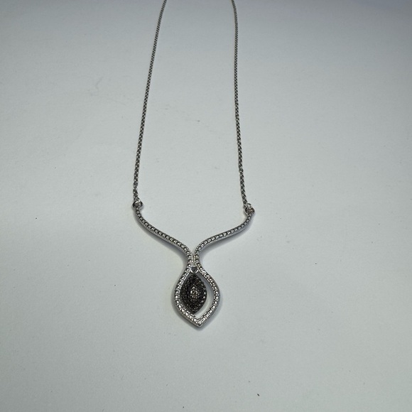 Karis Blue Diamond (IR) Accent Necklace in Platinum Bond and Stainless Steel - Picture 2 of 4